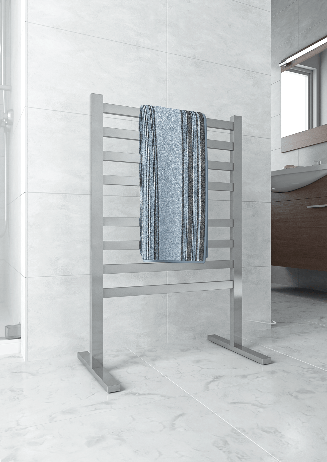 Thermorail Freestanding Straight/Round Heated Towel Rail 590 x 900mm