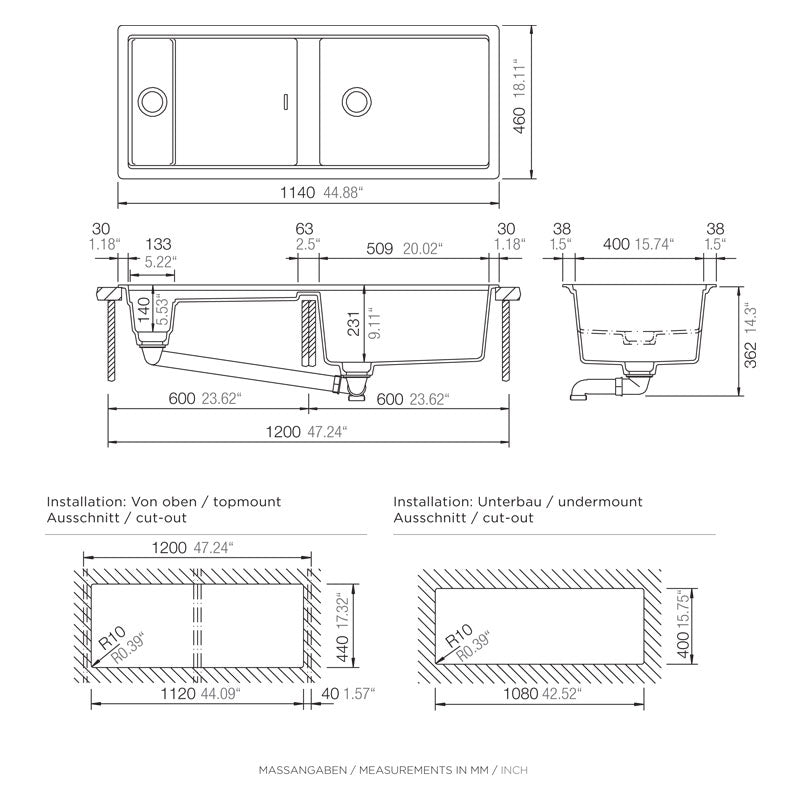 Abey SCHOCK Prep Station Topmount-Undermount Sink