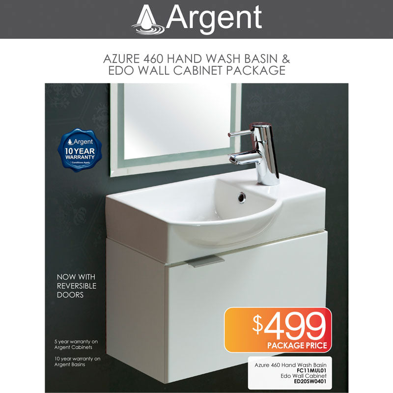 Argent Azure 460 Hand Wash Basin & Edo Wall Cabinet Package