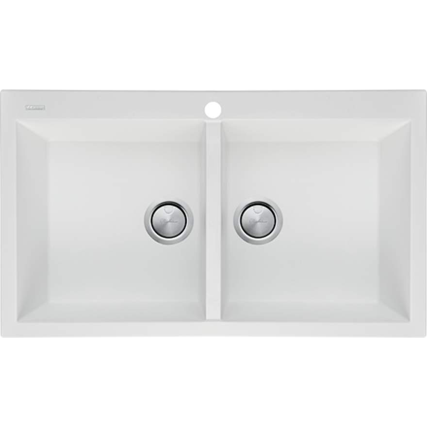 OLIVERI Santorini White Double Bowl Topmount Sink | The Source - Bath • Kitchen • Homewares