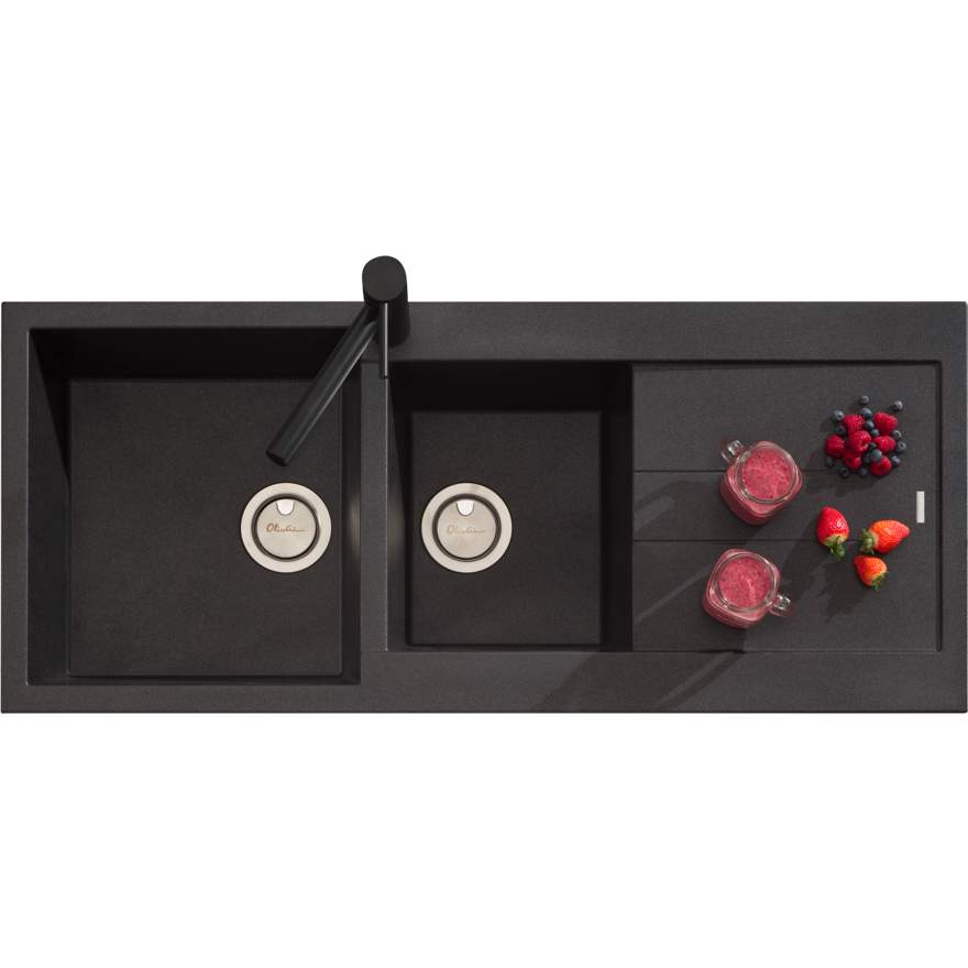 OLIVERI Santorini Black 1 & 3/4 Bowl Topmount Sink With Drainer | The Source - Bath • Kitchen • Homewares