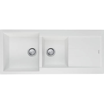 OLIVERI Santorini White 1 & 3/4 Bowl Topmount Sink With Drainer | The Source - Bath • Kitchen • Homewares