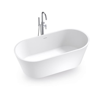 Argent Studio 1500mm Oval Cast Stone Freestanding Bath With Overflow - Silk White