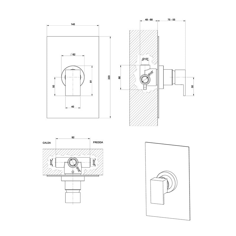 Gessi Rettangolo Bath-Shower Mixer - Chrome