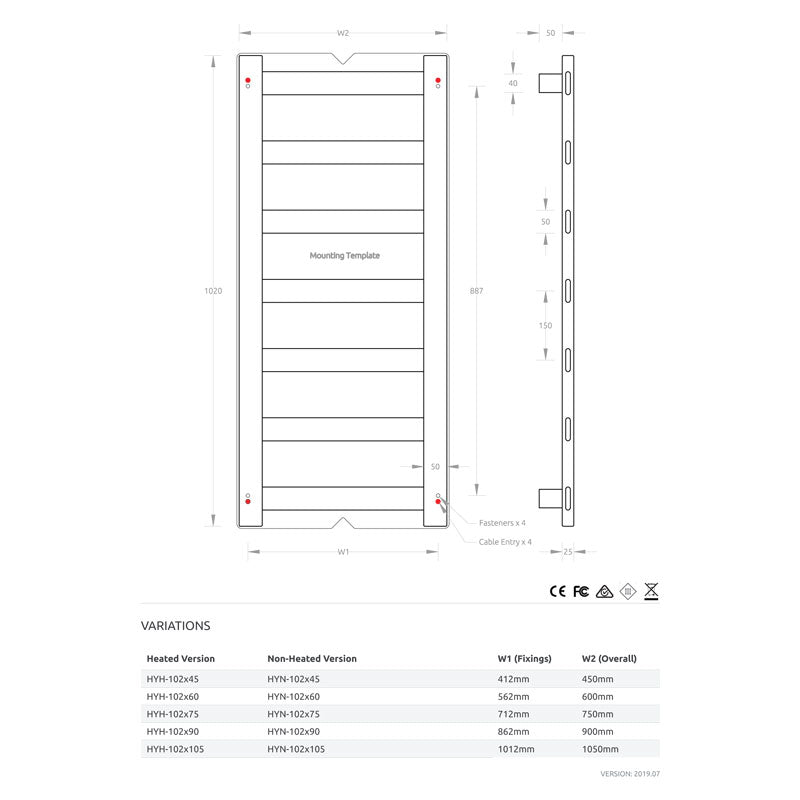 Avenir Hybrid Heated Towel Ladder - 102x75cm