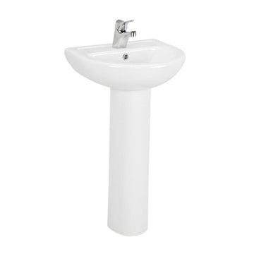 Argent Mode 460 Compact Wall Basin 1 Tap Hole Pedestal - Includes Pedestal - Gloss White