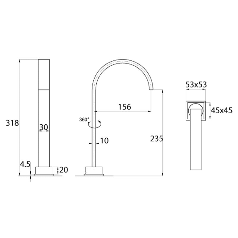 Parisi Laser Fixed Hob Spout 160mm