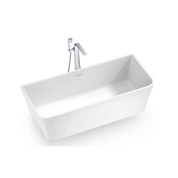 Argent Mirra 1500mm Back To Wall Freestanding Cast Stone Bath With Overflow - Silk White