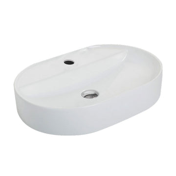 Argent Grace 600 Oval Counter Top Basin 1 Tap Hole - Gloss White