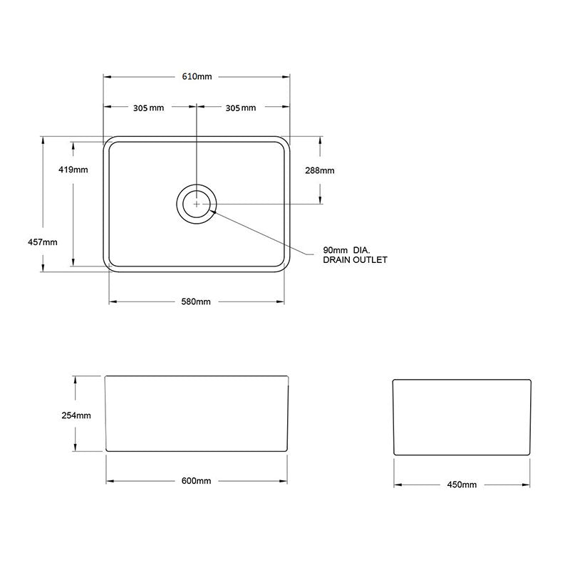 Turner Hastings Novi 60 x 46 Fine Fireclay Butler Sink - Matte White