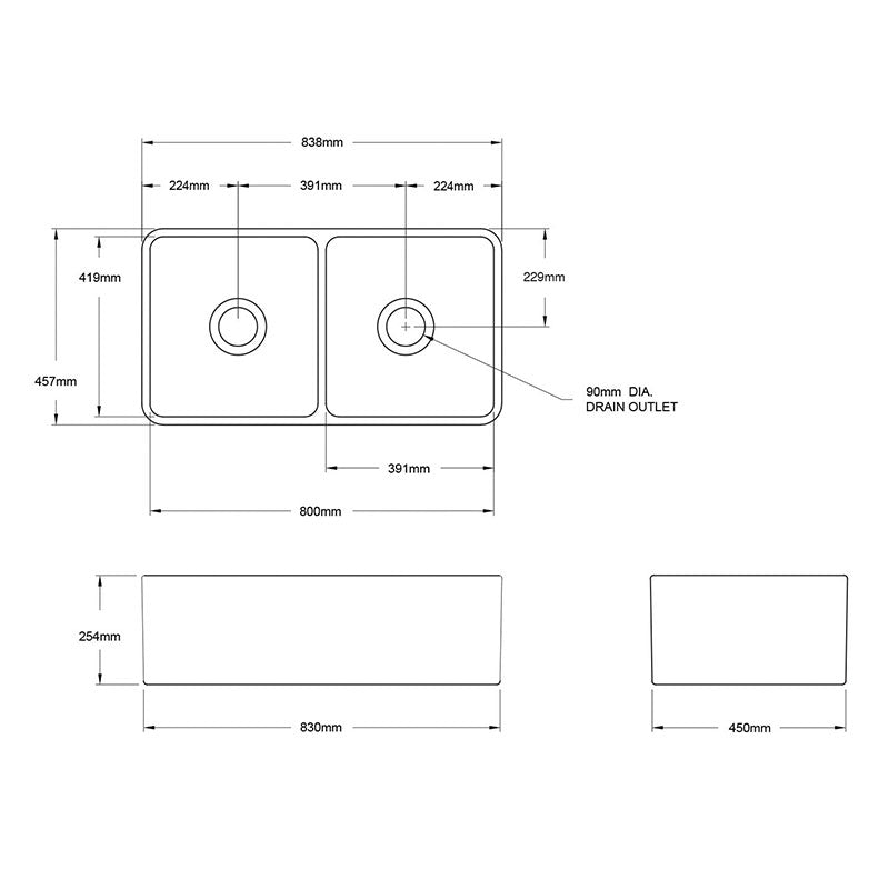 Turner Hastings Novi 85 x 46 Fine Fireclay Butler Sink - Matte White