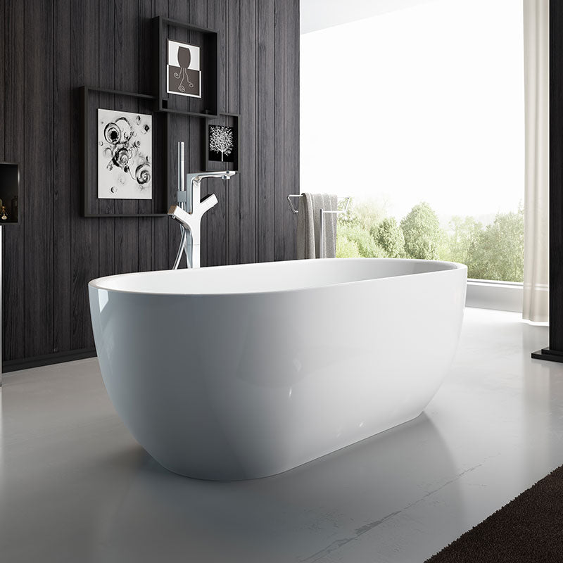 Argent Nova 1500mm Acrylic Oval Freestanding Bath With Overflow - Gloss White