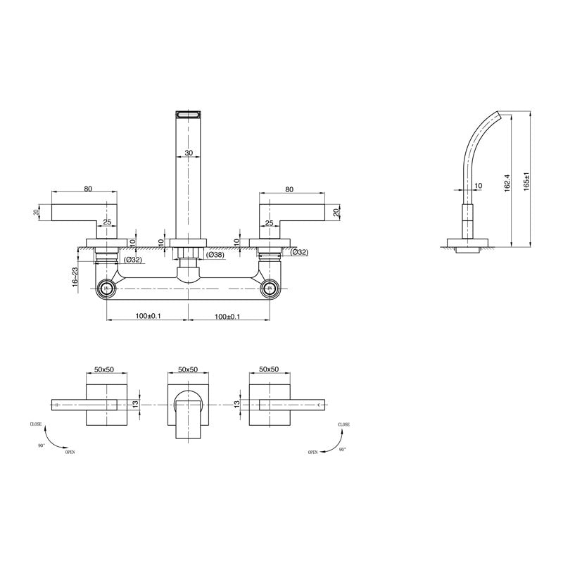 Parisi Laser Wall Set with Spout 190mm - Chrome