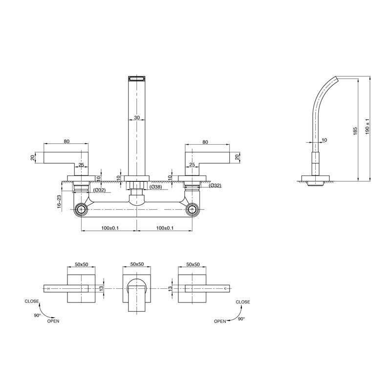 Parisi Laser Wall Set with Spout 165mm - Chrome