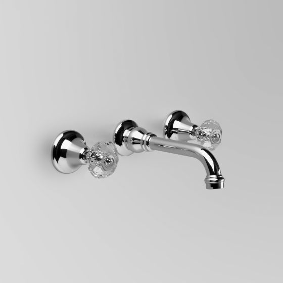 Astra Walker Olde English Wall Set With 210mm Spout, Swarovski Crystal Cross Handles