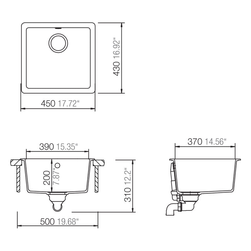 Abey SCHOCK Quadro Topmount-Undermount Single Bowl Sink - Croma