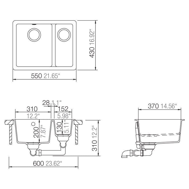 Abey SCHOCK Quadro Topmount-Undermount 1 & 1-2 Bowl Sink - Croma