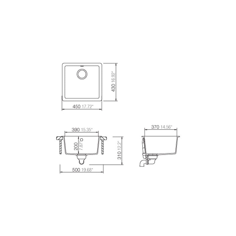 Abey SCHOCK Quadro Topmount-Undermount Single Bowl Sink - Onyx