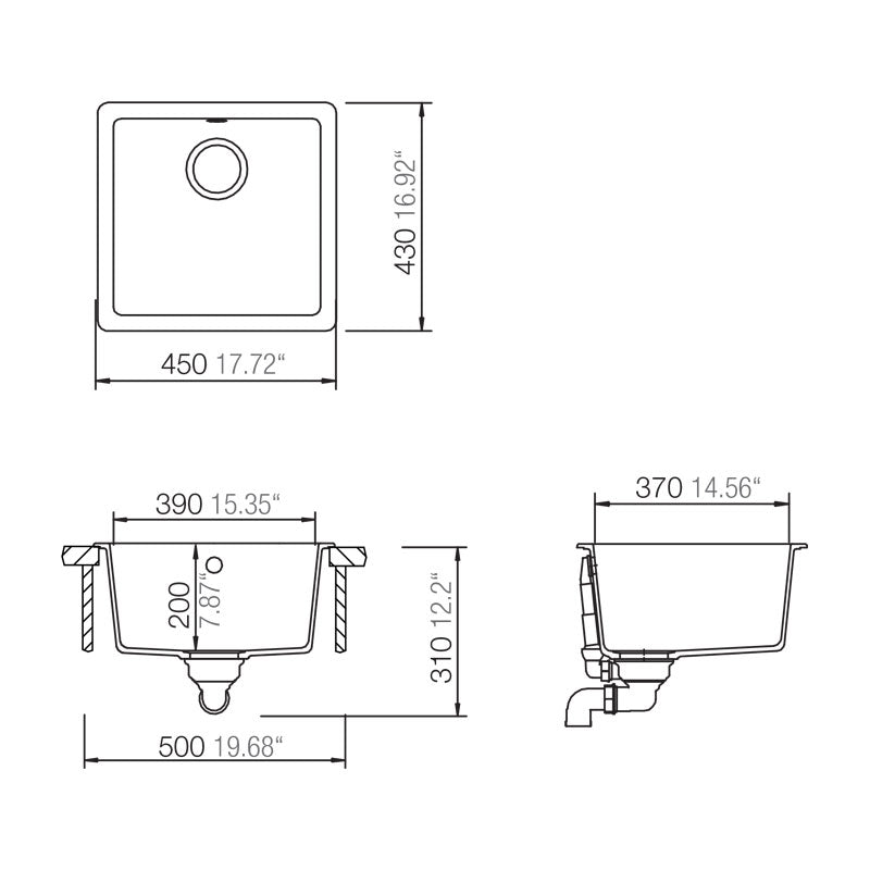 Abey SCHOCK Quadro Topmount-Undermount Single Bowl Sink - Concrete