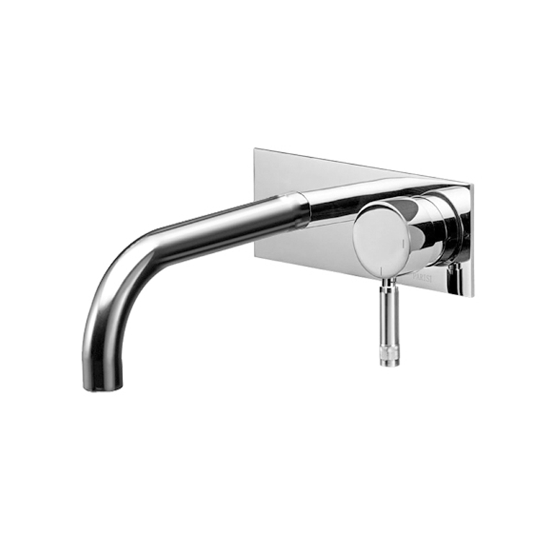 Parisi Tondo Wall Mixer 220mm Curved Spout with Rectangular Plate - Chrome