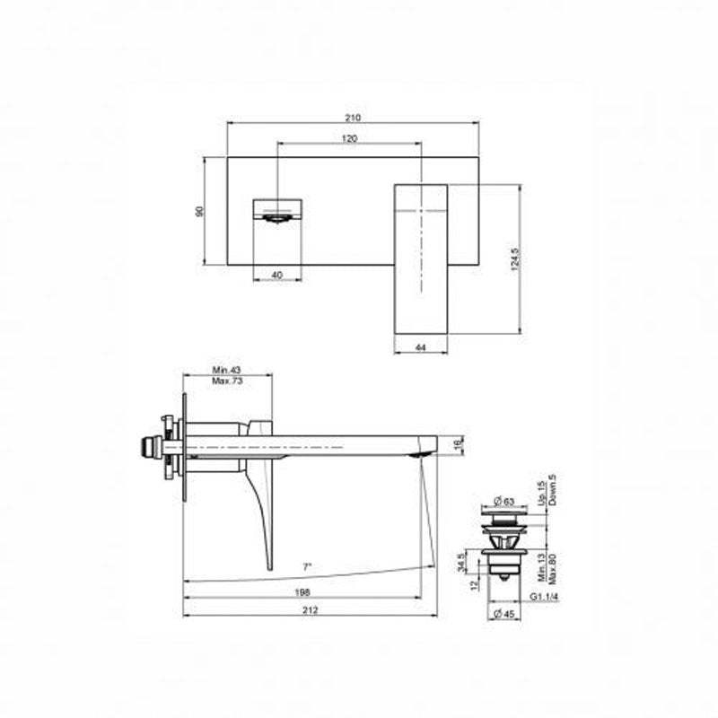 Fima Zeta Wall Mounted Basin Mixer 212mm - Chrome